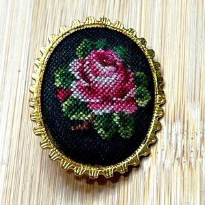 Vintage embroidered floral brooch pin